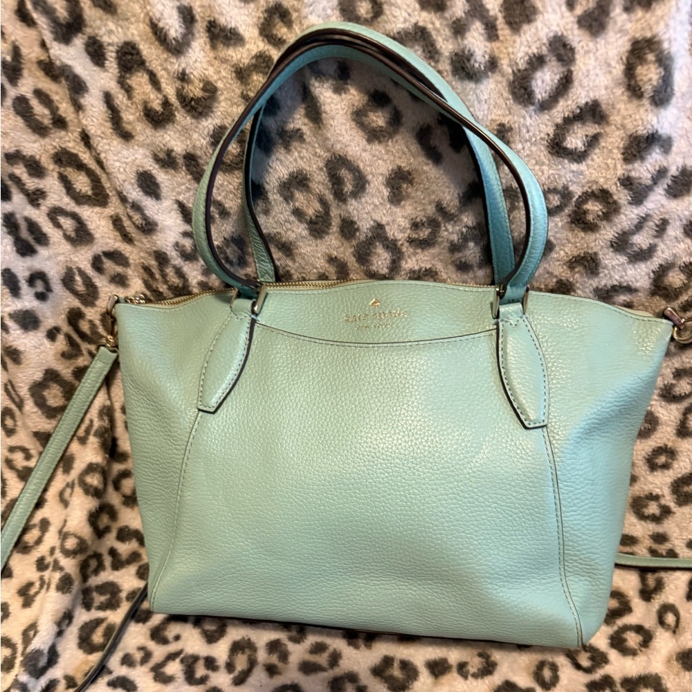 kate spade mint green leather tote